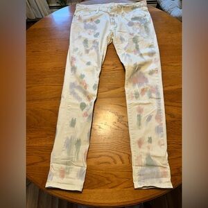 MNML Jeans Mens 33x31 Multicolored Print Distressed Hem Straight Leg Denim Pants